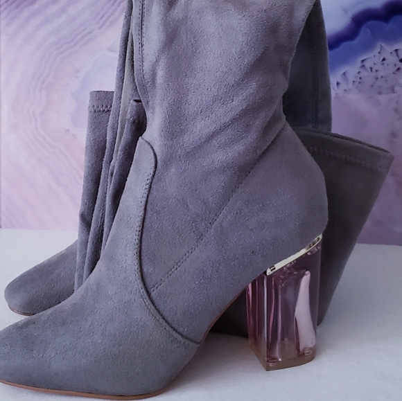 CAPE ROBBIN Grey Neptune Thigh High Pink Clear High Heel Boots - Picture 6 of 10